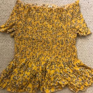Yellow Floral Off-the-shoulder Peplum Top